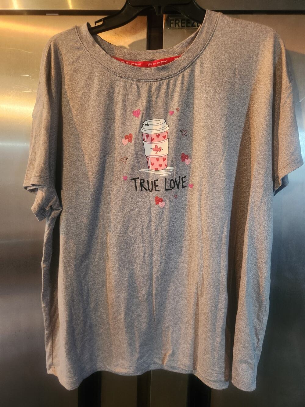 Joyspun Gray True Love Coffee Cup Graphic Tee Women's Size XL Short Sleeve